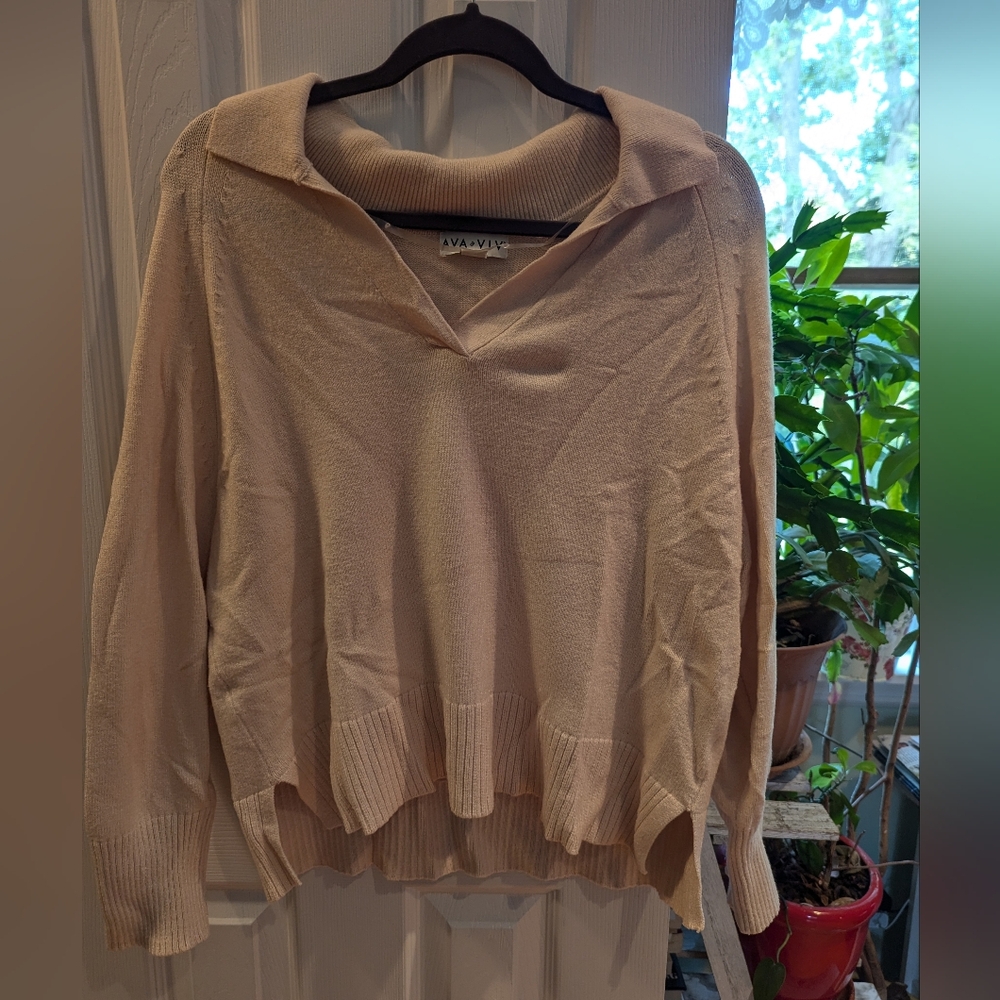 Ava & Viv Cream Collared Sweater, 0X